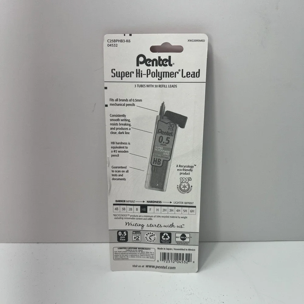 Pentel Mechanical Pencil Lead Refills 0.5mm HB 90 Pieces New Black 04532